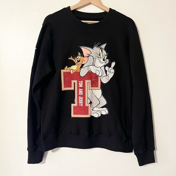 Tom & Jerry Fleece Lined Unisex Sweatshirt with Side Arm Patches Size Medium - Picture 4 of 14
